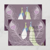 Peacock Pair Love Birds Lila Wedding RSVP Karte (Vorne/Hinten)