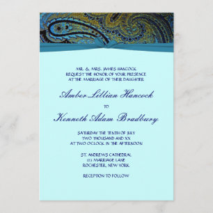 Peacock Paisley Aquamarin Blue Wedding Einladung
