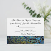 Peacock Paisley Indian Wedding Invitation UAWG RSVP Karte (Stehend Vorderseite)