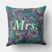 Peacock Paisley Lila und Grünbrücken Kissen (Rückseite)