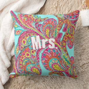 Peacock Paisley Mandarine Mustard Yellow Brides Kissen