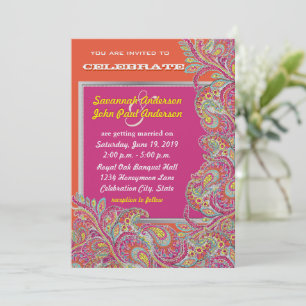 Peacock Paisley Mandarine Mustard Yellow Fuchsia Einladung