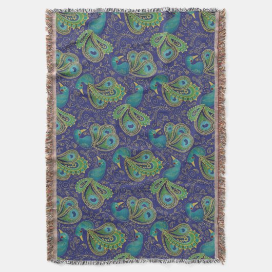Peacock Paisley Pattern Blue Decke (Vorderseite Vertikal)