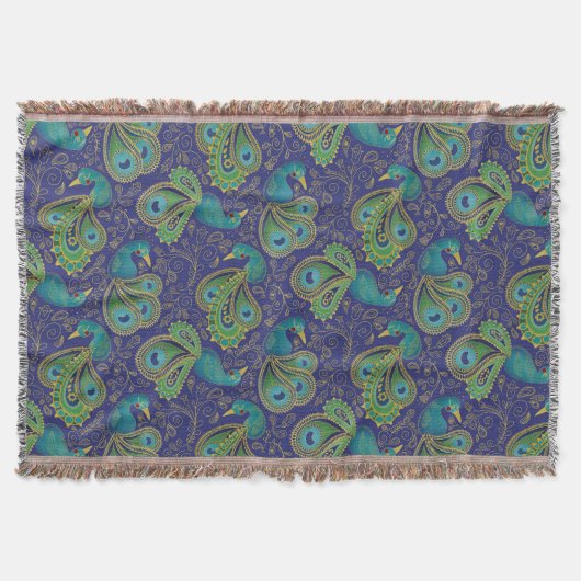 Peacock Paisley Pattern Blue Decke (Vorderseite)