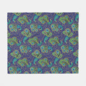 Peacock Paisley Pattern Blue Fleecedecke (Vorderseite (Horizontal))