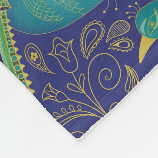 Peacock Paisley Pattern Blue Fleecedecke (Ecke)