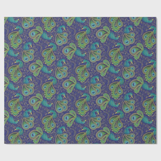 Peacock Paisley Pattern Blue Geschenkpapier (Flach)