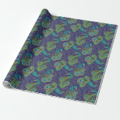 Peacock Paisley Pattern Blue Geschenkpapier (Ungerollt)