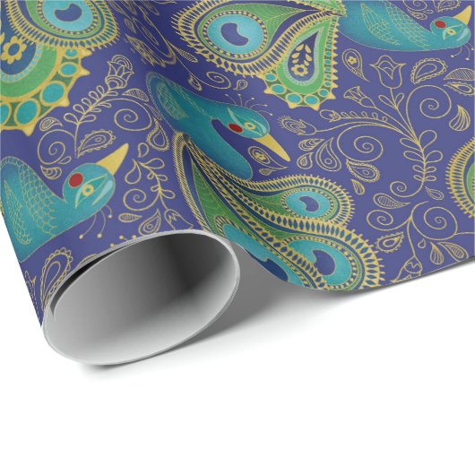 Peacock Paisley Pattern Blue Geschenkpapier (Rolleneckpunkt)