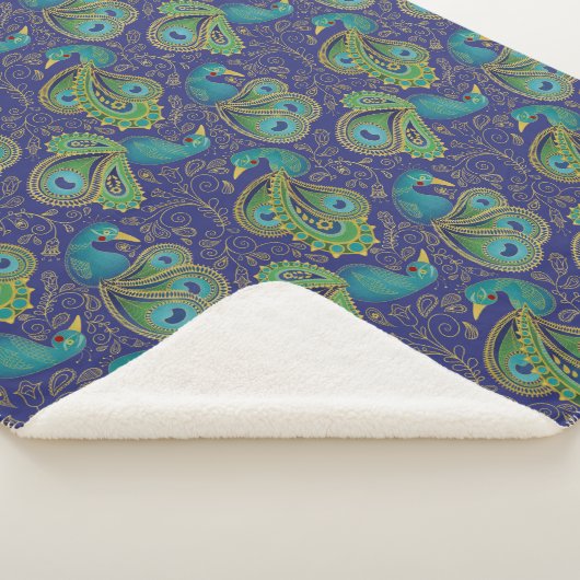 Peacock Paisley Pattern Blue Sherpadecke (3/4)