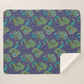 Peacock Paisley Pattern Blue Sherpadecke (Vorderseite (Horizontal))