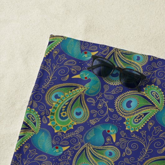Peacock Paisley Pattern Blue Strandtuch (Beispiel)