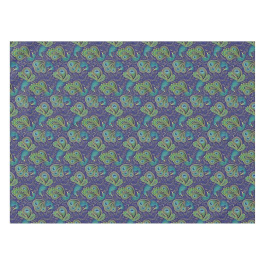 Peacock Paisley Pattern Blue Tischdecke (Vorderseite (Horizontal))