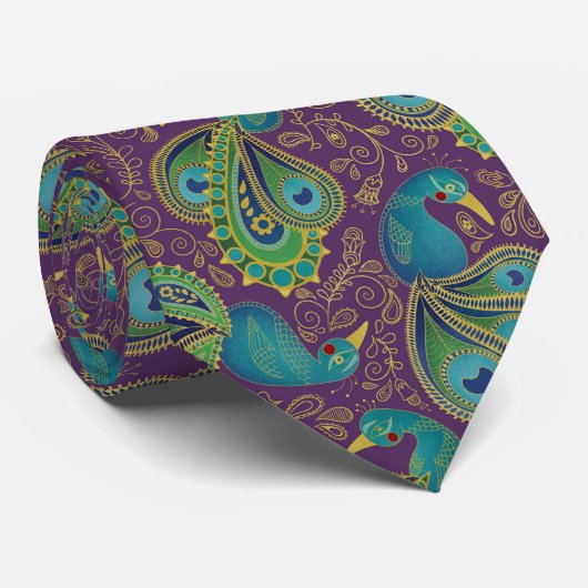 Peacock Paisley Pattern Purple Krawatte (Gerollt)