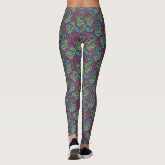 Peacock Paisley Pattern Purple Leggings (Rückseite)