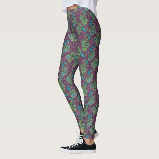 Peacock Paisley Pattern Purple Leggings (Links)