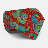 Peacock Paisley Pattern Red Krawatte (Gerollt)