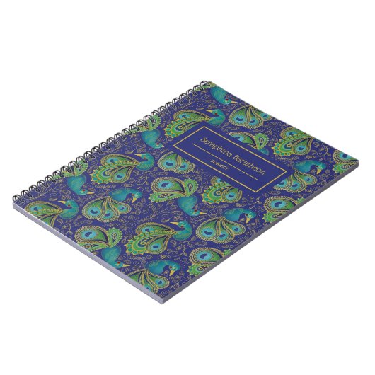 Peacock Paisley Royal Blue Monogram Notizblock (Linke Seite)