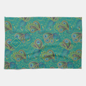 Peacock Paisley Royal Teal Monogram Geschirrtuch (Horizontal)