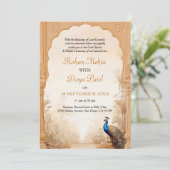 Peacock Palm Garden Indian Foto Wedding Einladung (Stehend Vorderseite)