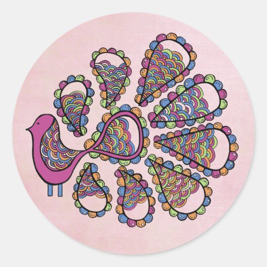 Peacock Party Pink DIY Cupcake Topper Label Runder Aufkleber (Vorderseite)