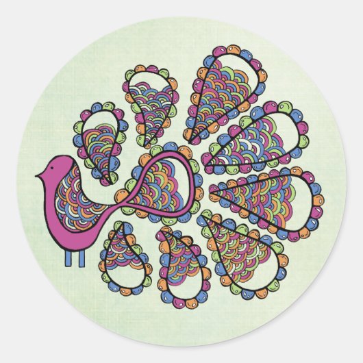 Peacock Party Pink DIY Cupcake Topper Label Runder Aufkleber (Vorderseite)