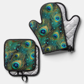 Peacock Passion Throw Kissen Ofenhandschuh & Topflappen-Set (Vorderseite/Rückseite)