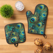 Peacock Passion Throw Kissen Ofenhandschuh & Topflappen-Set (Oben Unten)
