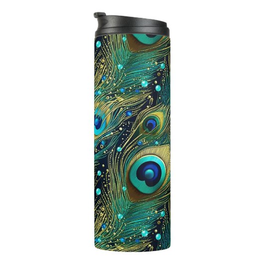 Peacock Passion Throw Kissen Thermosbecher (Nach rechts gedreht)