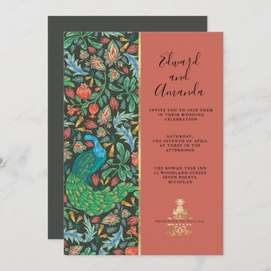Peacock Pattern Terra Cotta Einladung (Vorne/Hinten)