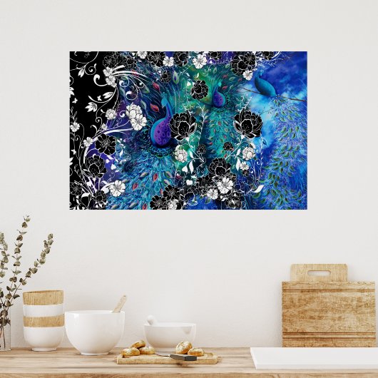 Peacock Peacock Blumengarten Poster (Küche)