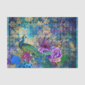 Peacock Peacocks Decoupage Blue & Purple Flowers Seidenpapier (Vorderseite)