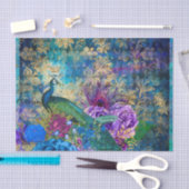 Peacock Peacocks Decoupage Blue & Purple Flowers Seidenpapier (Handwerk)