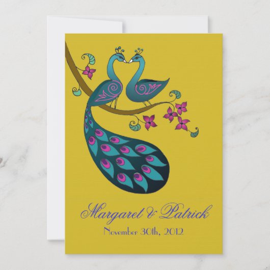 Peacock-Peahen Save the Date (Senf) (Vorderseite)