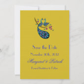 Peacock-Peahen Save the Date (Senf) (Rückseite)