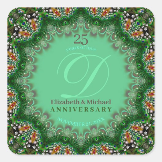 Peacock Pearl Fraktal Lace Jubiläum Quadratischer Aufkleber (Vorderseite)