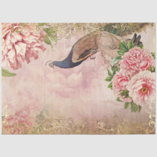 Peacock Peony Floral Blush Pink Gold Decoupage Seidenpapier