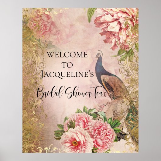 Peacock Peony Floral Pink Brautparty Tee Poster (Vorne)