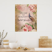 Peacock Peony Floral Pink Brautparty Tee Poster (Küche)