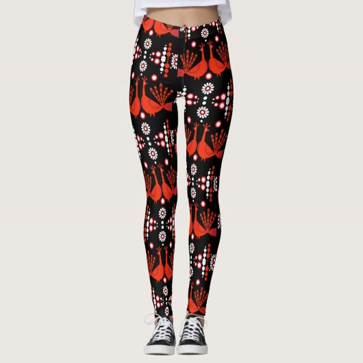 Peacock Pfau Bird Folk Leggings (Vorderseite)