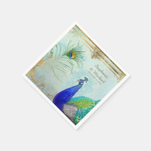 Peacock Pfau Schwanz Feathers Imitats Gold Leaf Sw Serviette (Ecke)