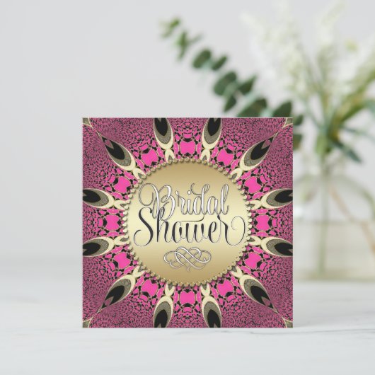 Peacock Pink Funky Brautparty Party Einladungen (Stehend Vorderseite)