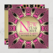 Peacock Pink Funky New Years Party Einladungen (Vorne/Hinten)