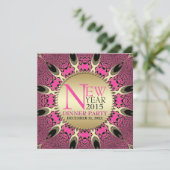 Peacock Pink Funky New Years Party Einladungen (Stehend Vorderseite)