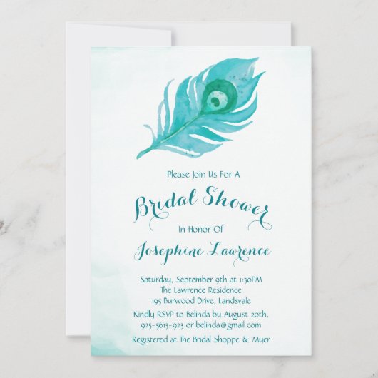 Peacock Plume Bridal Dusche Einladungen (Vorderseite)