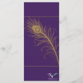 Peacock Plume in Gold und Lila Plum Menu Menükarte (Rückseite)