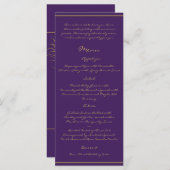 Peacock Plume in Gold und Lila Plum Menu Menükarte (Vorne/Hinten)