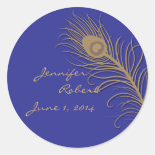Peacock Plume in Gold und Navy-Umschlag Aufkleber