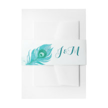 Peacock Plume Monogram Watercolor Wedding