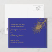 Peacock Plume Save the Date Postkarte (Vorne/Hinten)